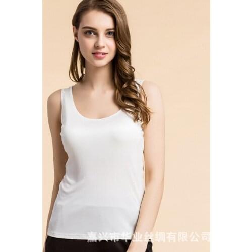 2019 Summer Women 100% Real Silk Tank Tops Casual Knitted Shirts Comfortable Breathable Loose T-shirts With Bra