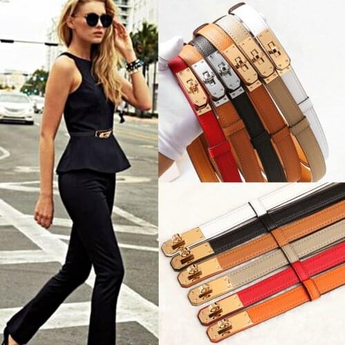 New designer women real leather 1.8cm width belts golden silver lock buckle dress jeans sweater waistband lady belt A0