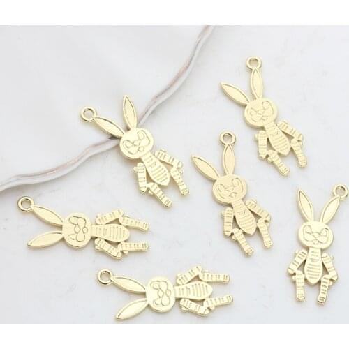 Zinc Alloy Golden Pendant Flat Cute Rabbit Charms Pendant 12*30mm 6pcs/lot For DIY Jewelry Earring Making Accessories