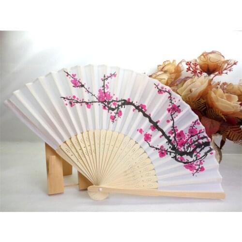 150pcs/lot cherry blossom silk hand fan wedding favor plum blossom hand folding fan wintersweet
