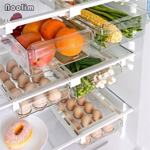 2Pcs/Lot Plastic Transparent Adjustable Food Containers Drawer Organizer Refrigerator Egg Storage Box Fruits Vegetables Box