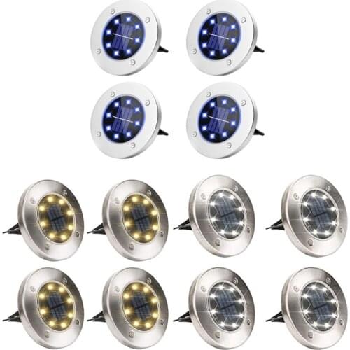 4pcs/set Stainless Steel 8 LED Solar Light Outdoor Underground Light Lawn Lamp