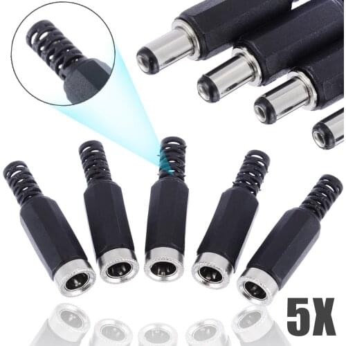 New 5 set DC5521 2.1mm*5.5mm Male + Female Pair DC Power Plug Socket Jack Connector Adapter Black