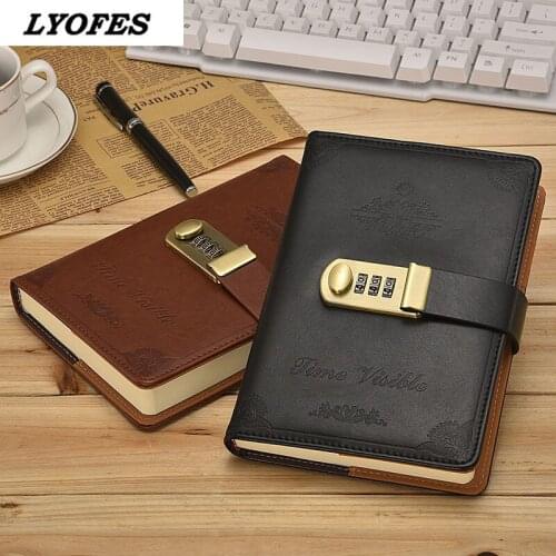 B6 Vintage Notebook Password Book with Lock School Office Supplies Stationery Personal Diary Journals Cover Planner Notepad