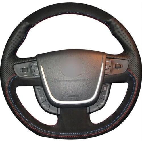 DIY Sewing-on PU Leather Black Suede Steering Wheel Cover Exact Fit For Peugeot 508