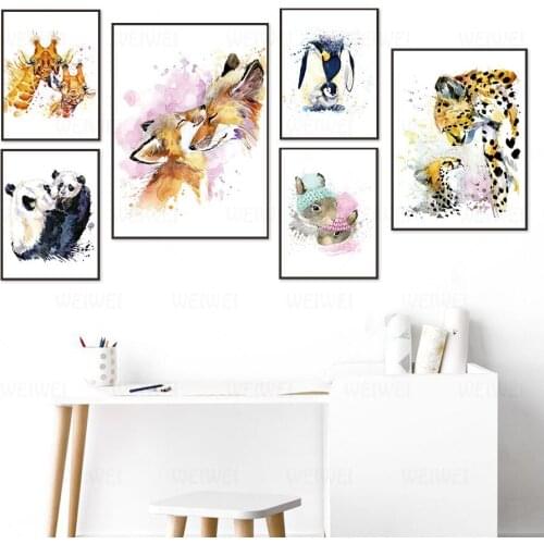 Color Panda Rabbit Penguin Giraffe Fox Leopard Nordic Posters And Print Animal Wall Art Canvas Painting Wall Pictures Decor