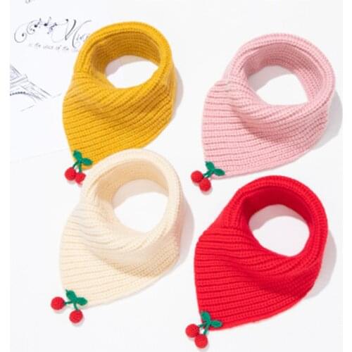 Childrens Wool Windproof Collar Cute Cartoon Cherry Knit Baby Ring Neck Scarves Winter Elastic Thick Boys Girls Warm Scarf O17