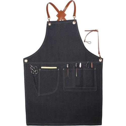Denim Apron Barista, Hair Stylist, Restaurant Floral, Kitchen Handmade Denim Work Apron Strap Denim Leather Apron