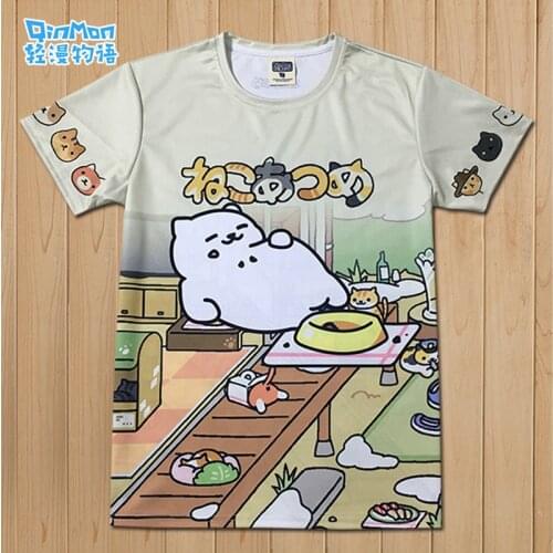 Tops Anime Neko Atsume COSPLAY Tees Casual Short Sleeve Men&Women Summer full color T-shirt