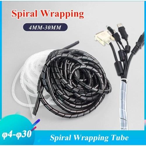 Hot 10M 10mm/14mm Spiral Wire Organizer Wrap Tube Flame Retardant Cable Sleeve Colorful Cable Casing Cable Sleeves Winding Pipe