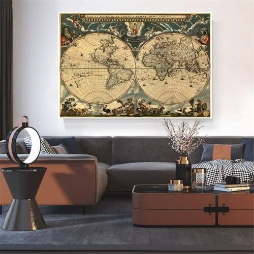 Vintage World Latin Map 90*60cm Home Wall Decorative Map Canvas Spray Painting for For Home School Education Decor