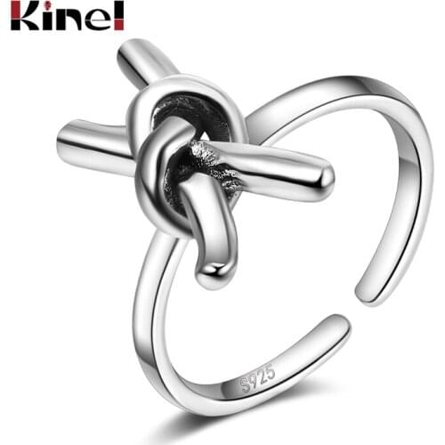 Kinel Korean 925 Sterling Silver Vintage Handmade Butterfly Knot Rings for Women Party Adjustable Open Ring Silver 925 Jewelry