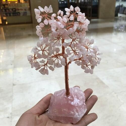 Crystal natural rose quartz gemMoney Tree Feng Shui Wealth Home Decor Miniature Figurines Party Gift Crystal Money Tree