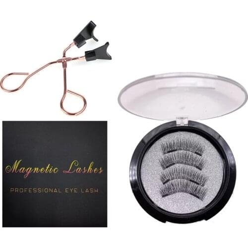 Magnetic eyelashes with 4 magnets, reusable handmade 3D mink false eyelashes, natural eyelash extensions with magnetic tweezers