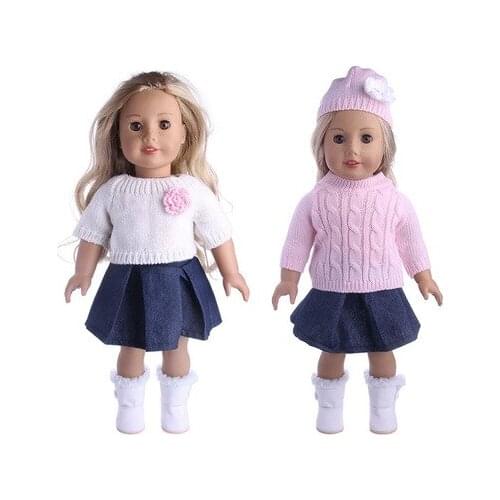 Fashion New Pattern Popular Sweater Denim Skirt Suit Fit 18 Inch American&43cm Baby New Born Doll Clothes Accessories,Girls Toys