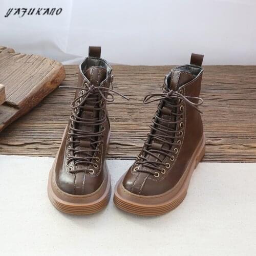 Mori Literary Retro Lace-Up Round Toe Thick-Sole Big Head Doll Shoes Leather Martin Boots Plus Velvet Fashion Casual Ankle Boots