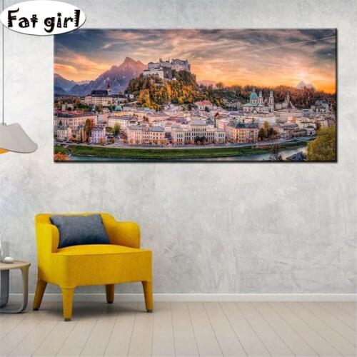 Salzburg In Fall Colors city scenery Diamond Painting Rhinestone Mosaic 5D Diy Diamond Embroidery Cross Stitch Large Kits gift