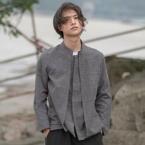 Men Clothes 2021 Cotton Linen Casual Black Shirts Man Long Sleeve Shirts Male Chinese MenS Tunic Windbreaker Hanfu 11993