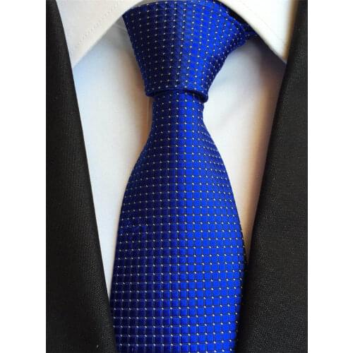 8cm Men Formal Tie Royal Blue Grids Checkers Necktie to Match Shirts