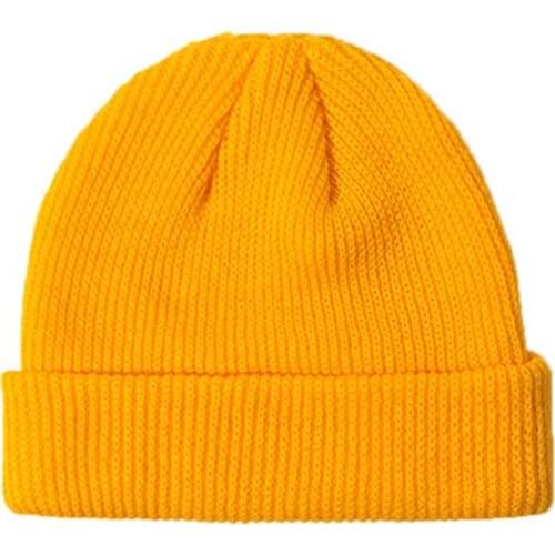 N7MF Women Unisex Winter Ribbed Knitted Cuffed Short Melon Solid Color Skullcap Baggy Retro Ski Fisherman Docker Beanie Hat