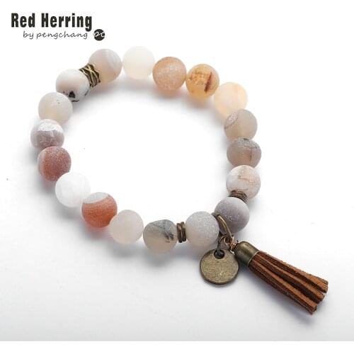 New Design Energy Bracelets Made By 10mm Beautiful Natural Gray Agat Druzy Bracelet bangle