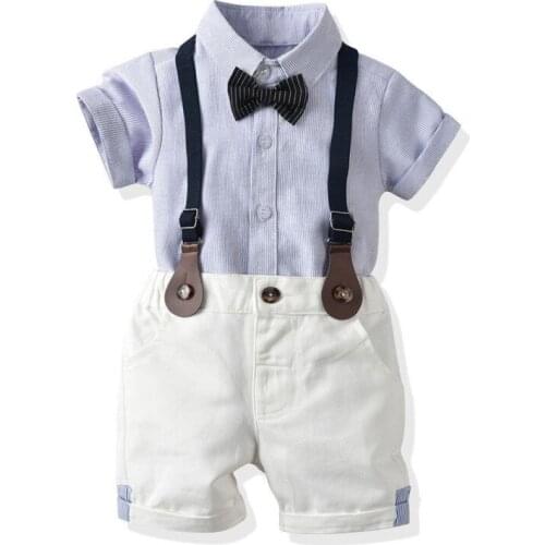 Gentleman Kids Summer Boy Clothes 100% Cotton T-shirt Belt Pants Wedding Party Birthday Baby Boys Clothing High Quality Outfits