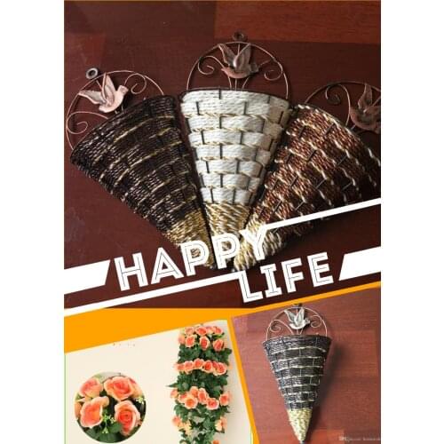 Wholesale home decoration accessories vintage wall hang vases emulation flower basket home decor wall decorative flower vase