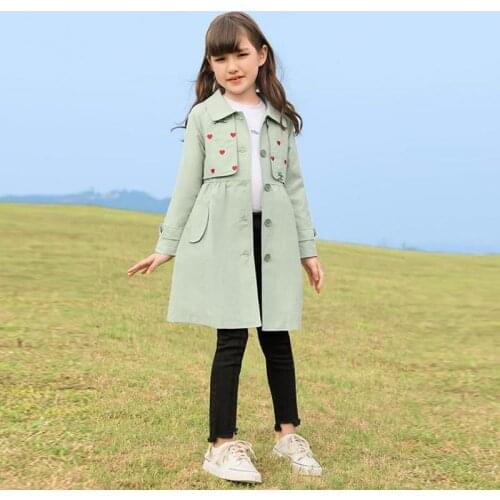 Autumn Winter Fashion Girls Mid Length Coats With Belt Slim Warm Turn Down Collar Outwear Windproof Daily Coats For 5-14y Girls