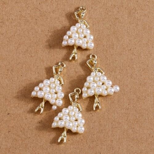 4pcs 14*27mm Cute Dance Girl Charms for Jewelry Making Imitation Pearl Charms for Necklaces Earrings Pendant Crafts Accessories