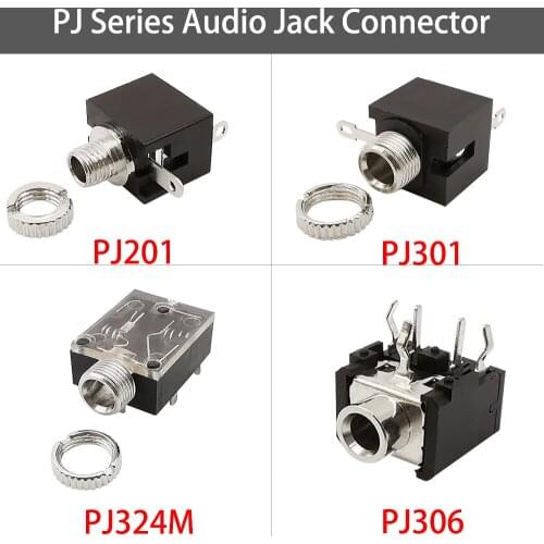 10Pcs/Lot PJ Series Headphone Female Audio Jack Connector PJ201M/PJ301M/PJ306 Headphone Socket 2.5/3.5mm Thread Interface Jack
