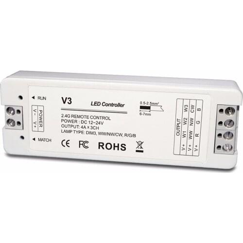 V3 receptor;3CH 12-24V 4A Constant Voltage RF 2.4G Receiver;DC12-24V input;4A*3CH output;can be used for T21,T22,T23,T25 panel
