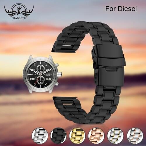 Watchband Quality Solid stainless steel for Diesel Watch Band 22mm Black Silver Stainless Stell Deployment Clasp 5 links 20mm