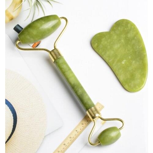 Body Facial Massage Jade Roller Meridian Scraping Gua Sha Board Double Head Natural Jade Stone Thin Face Neck Lift Slimming Tool
