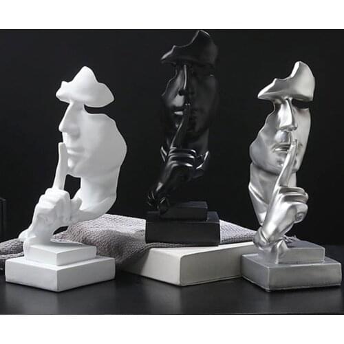 Nordic Style Art Silence Mask Statues Slience Is gold Resin Sculptures Figurine Imitate Antique Black White Decor Home Ornaments