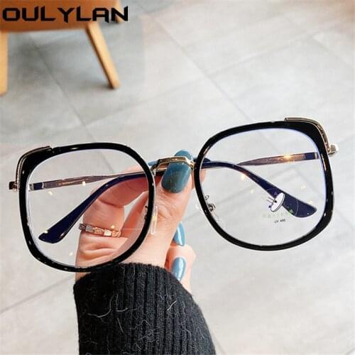 Oulylan Anti Blue Light Metal Glasses Frame Men Women Cat Eye Eyeglasses Vintage Clear Optical Computer Myopia Spectacle Frames