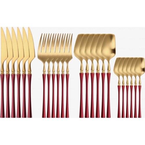 Western Dinnerware Red Gold Fork Spoon Knife Set Kitchen Travel Golden Tableware Flatware Stainless Steel Cutlery Dropshopping