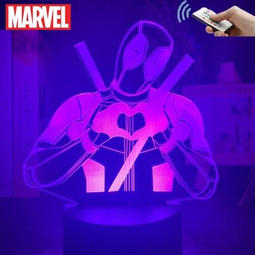 Marvel Deadpool Led Night Light 3D Lamp Anime Figure Kid Bedroom Nightlight Creative Birthday Party Decor Thor Child Gift Toys