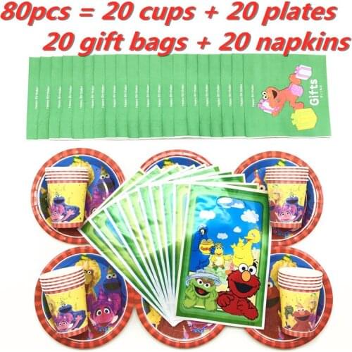 Sesame Street Elmo Theme Birthday Party Decoration kids Tableware Gift bags Napkin Paper Plate Cup Baby Shower Party Supplies