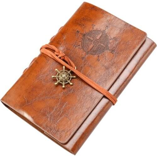 Retro Vintage Pirate Anchor PU Cover Loose-leaf String Bound Blank Notebook Notepad Travel Journal Diary Jotter (Brown)