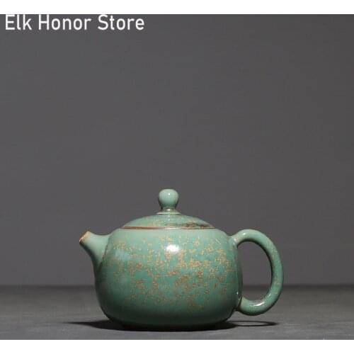 200ml Vintage Green Glazed Ceramic Teapot Handmade Celadon Xishi Pots Kiln Fambe Kung Fu Pu'er Tea Master Pots Personal Teaware