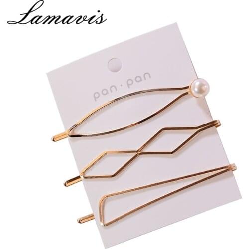 South Korea Ins Pearl Hair Clip Word Clip Set 3 Pack Net Red Fashion Womens Bangs Clip Side Clip Hairpin Adult Headdress