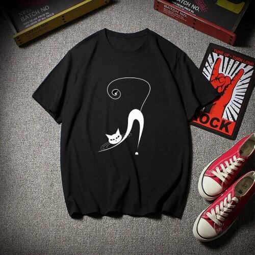 Womens T-shirt Casual Cat Print Harajuku Kawaii Top Cotton Round Neck Loose TShirts Punk Plus Size T Shirt Funny Streetwear