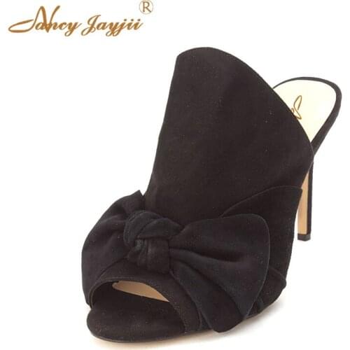 Flock Women shoes Adult Slippers Black Butterfly-knot Solid Super High heels Outside Basic Casual Fashion Leisure Classic 2019