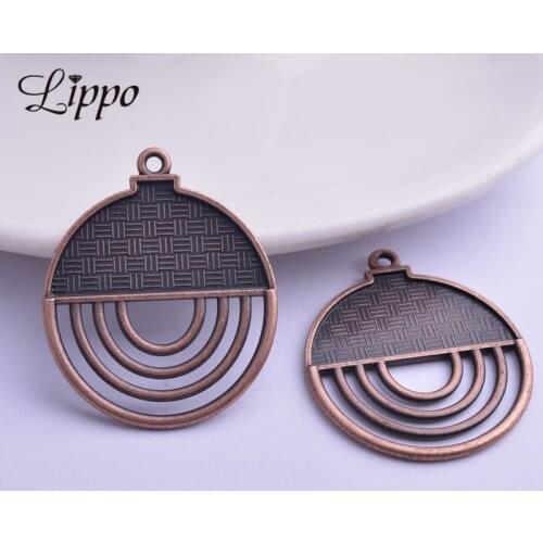 12pcs Antique copper Round Tassel Earrings Connector Alloy Pendant DIY Jewelry Findings