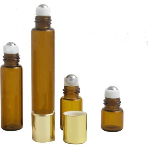 1ml 2ml 3ml 5ml 10ml roll on roller bottles for essential oils refillable perfume bottle with gold aluminum lids 5pcs