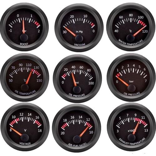 52mm boost gauge water temp oil temp oil pressure turbo pressure gauges voltmeter air fuel ratio EGT car meter exhaust gas temp