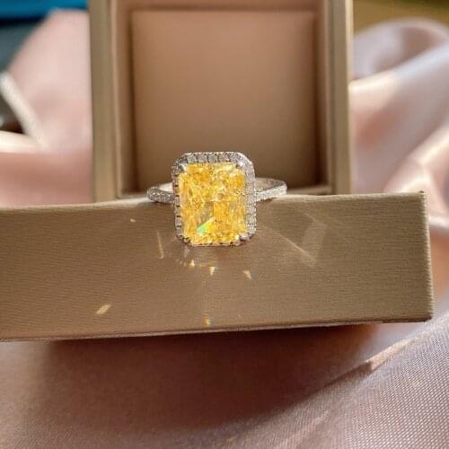 925 Sterling Silver Radiant Cut Citrine Pink Gemstone Ring For Women Sparkling High Carbon Diamond Party Fine Jewelry