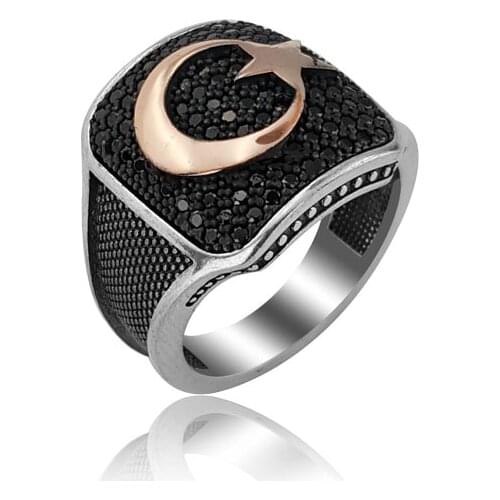 925 Silver Moon Star Traditional Ertugrul Rings for Man