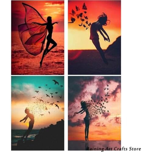 5D Diy Diamond Painting Sunset Beach Landscape Full Drill Girl Mosaic Pictures Embroidery Cross Stitch Kits Home Decoration Gift