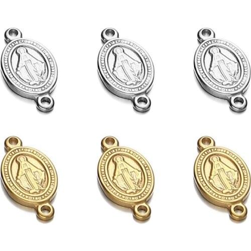 Stainless Steel Retro Religious Jesus Tag 8*16mm Double Holes Oval Figure Pendant Necklace DIY Jewelry Accessories